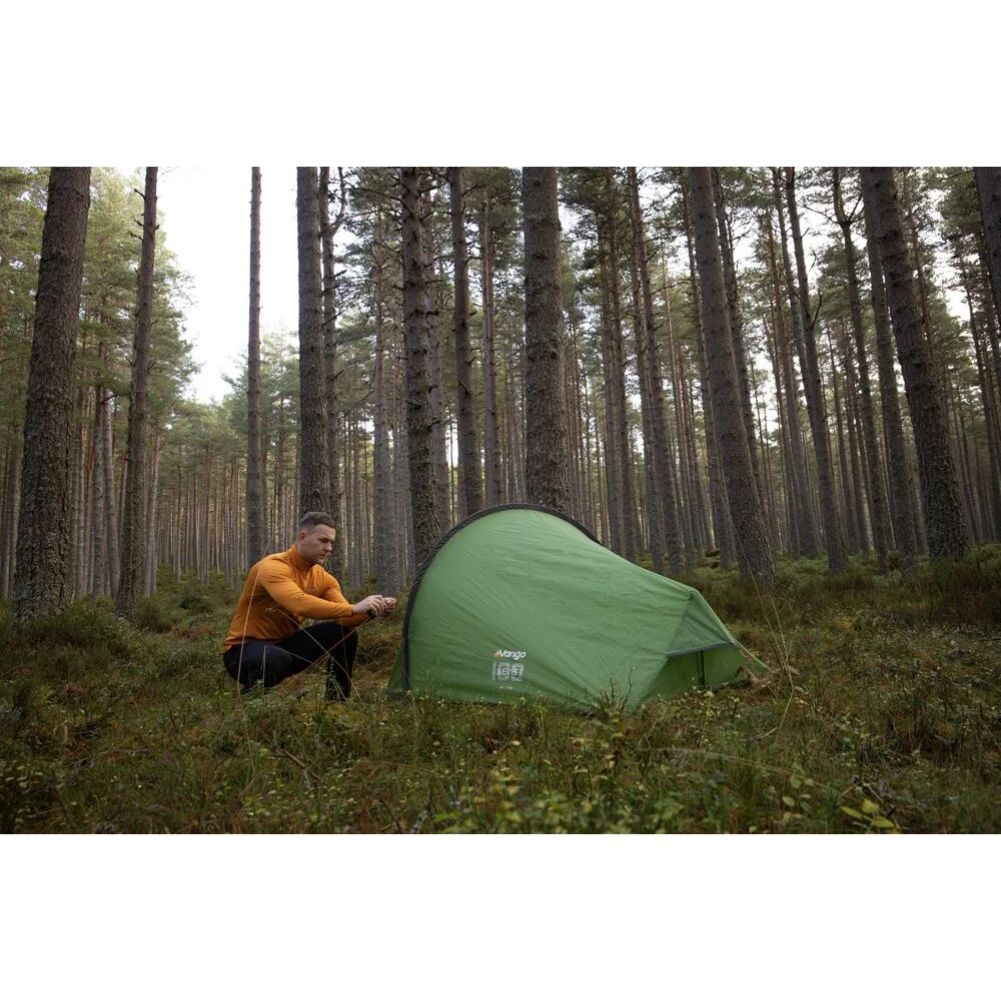 Vango Nevis 100 Tent - 1 Person Trekking Tent (Pamir Green) setting up