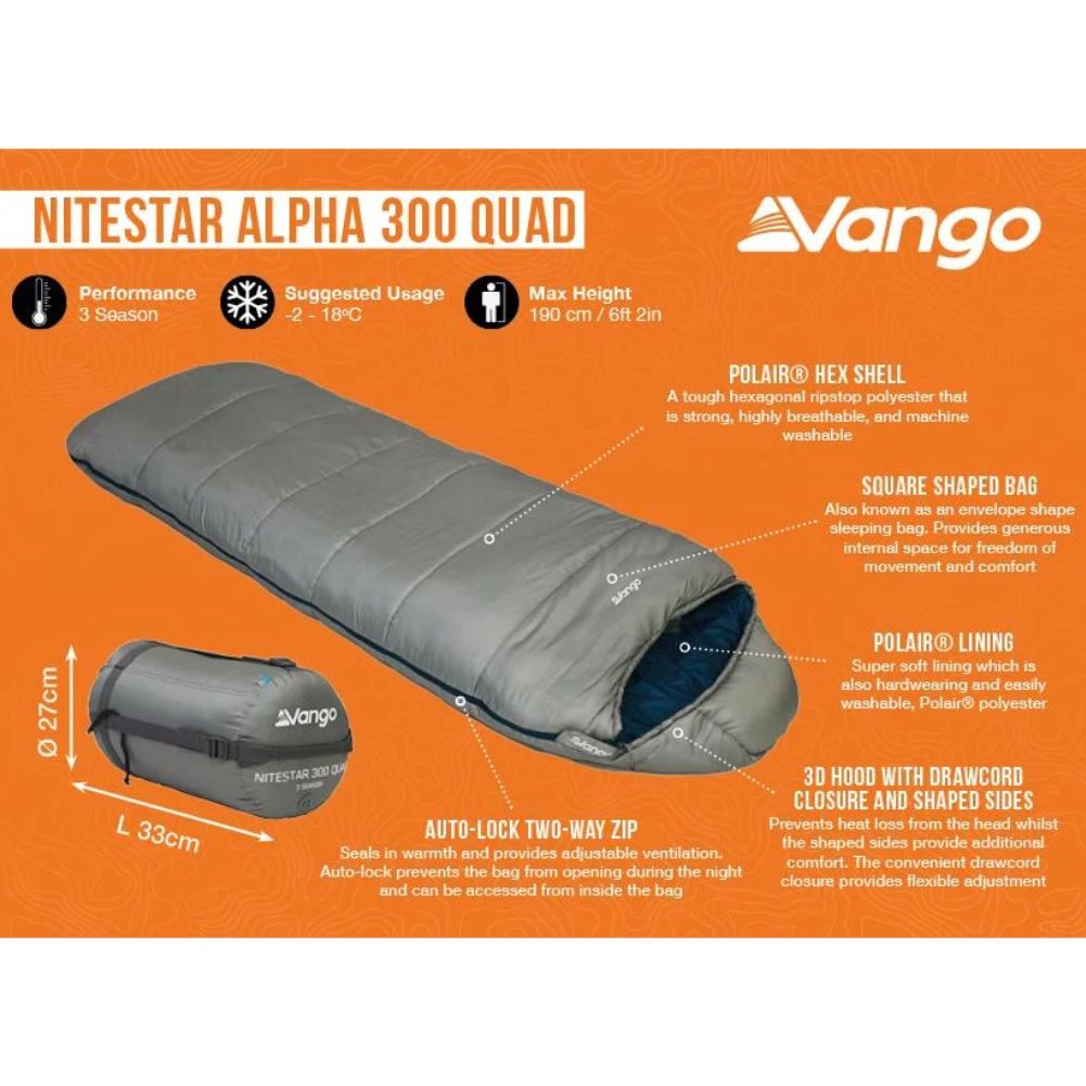 Vango Nitestar Alpha 300 Quad Sleeping Bag (Fog) info