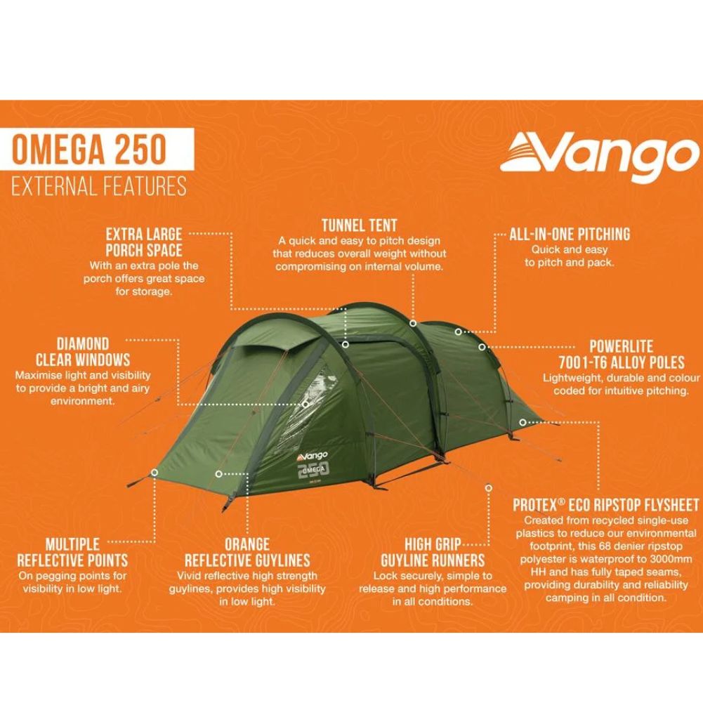 Vango Omega 250 Eco Tent - 2 Man Tunnel Tent info