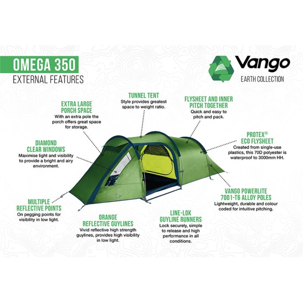 Vango Omega 350 Eco Tent - 3 Man Tunnel Tent - External Features