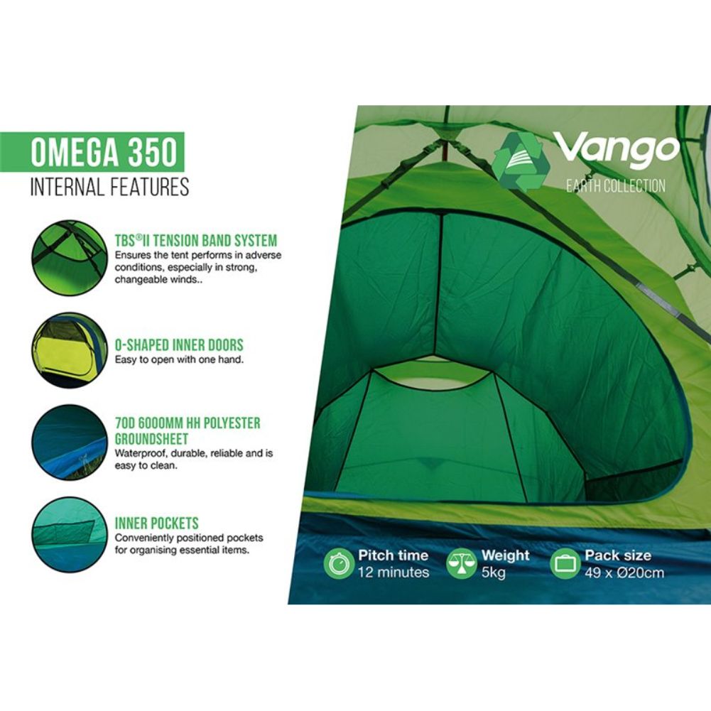 Vango Omega 350 Eco Tent - 3 Man Tunnel Tent - Internal Features