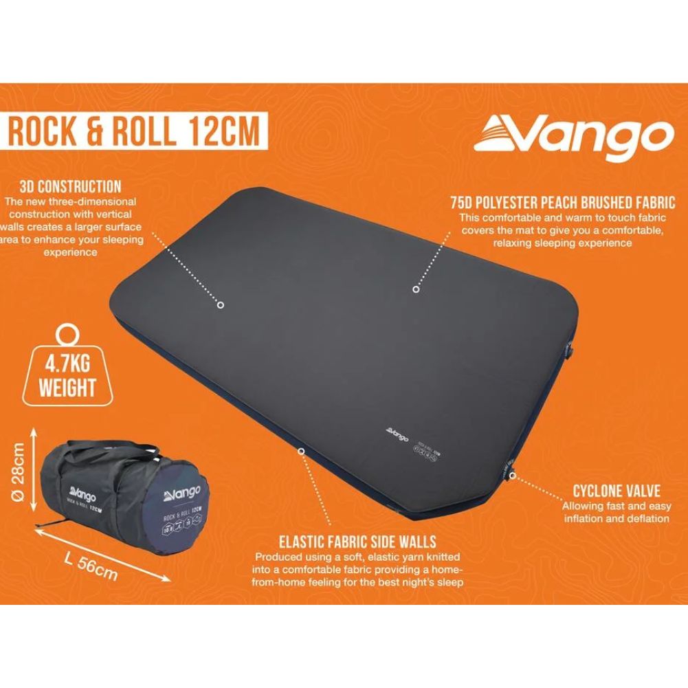 Vango Rock & Roll 12cm Self-Inflating Sleeping Mat (Shadow Grey) info