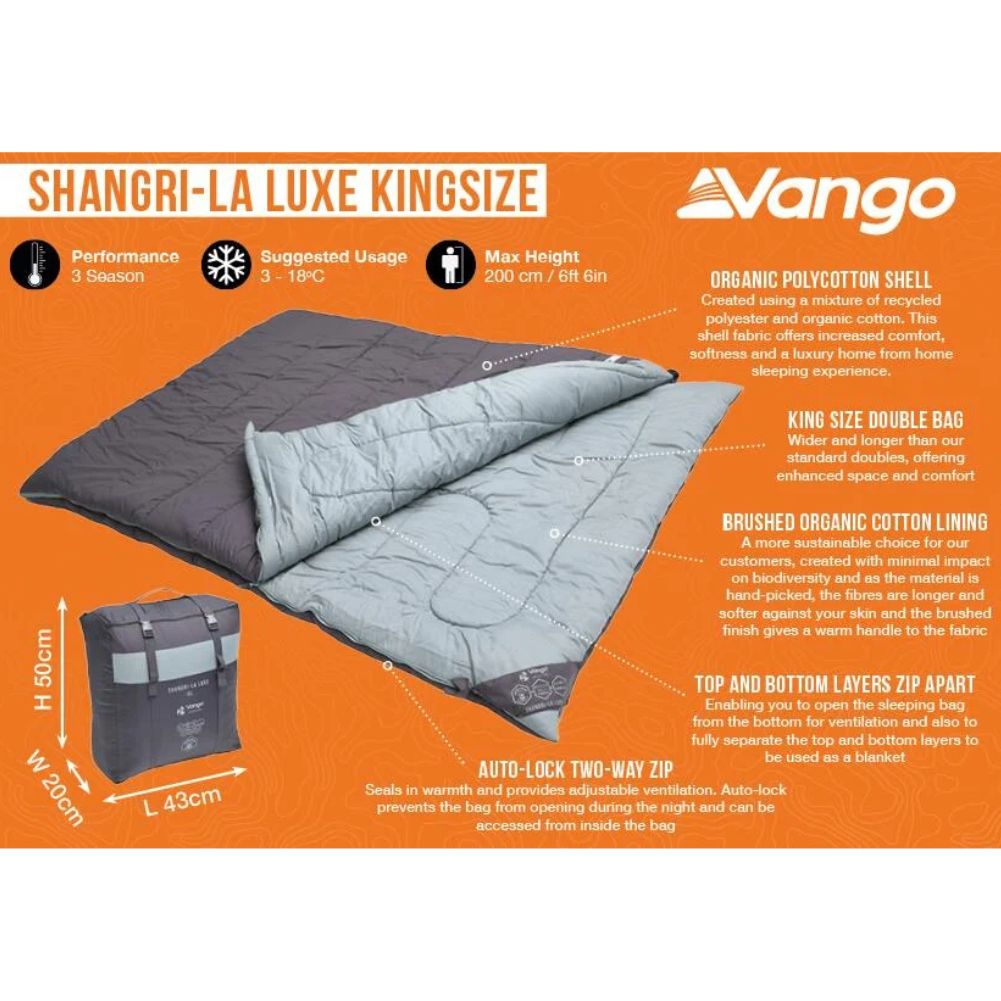 Vango Shangri-La Luxe Kingsize Sleeping Bag (Shadow Grey) info