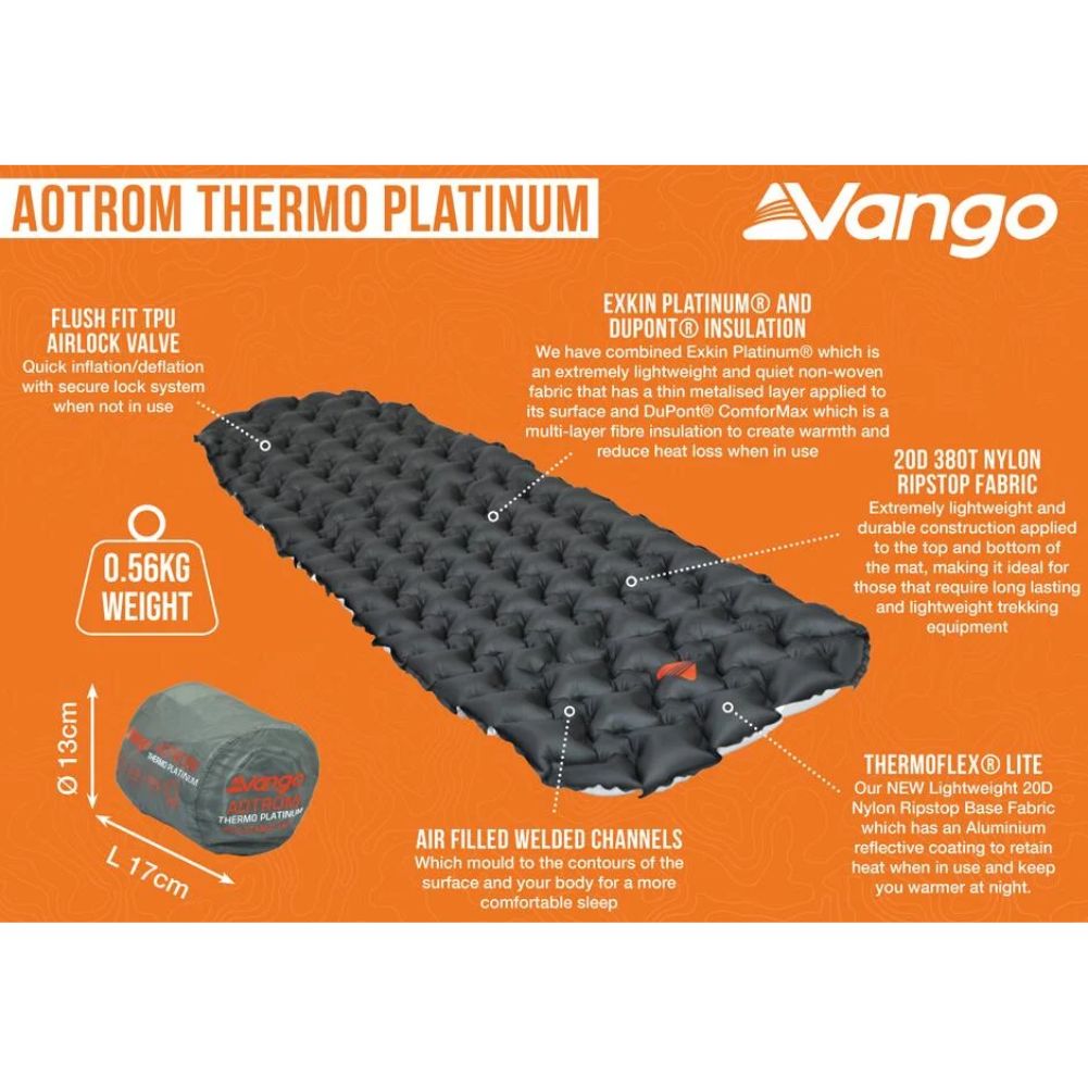 Vango Aotrom Thermo Platinum 5cm Sleeping Mat (Astro Grey) info