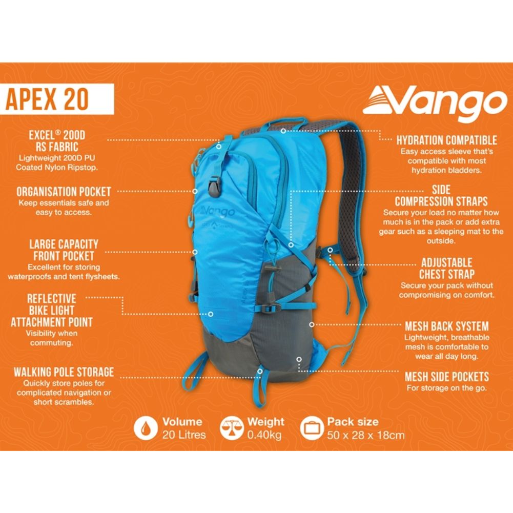 Vango Apex 20L Rucksack (Atom Blue) info