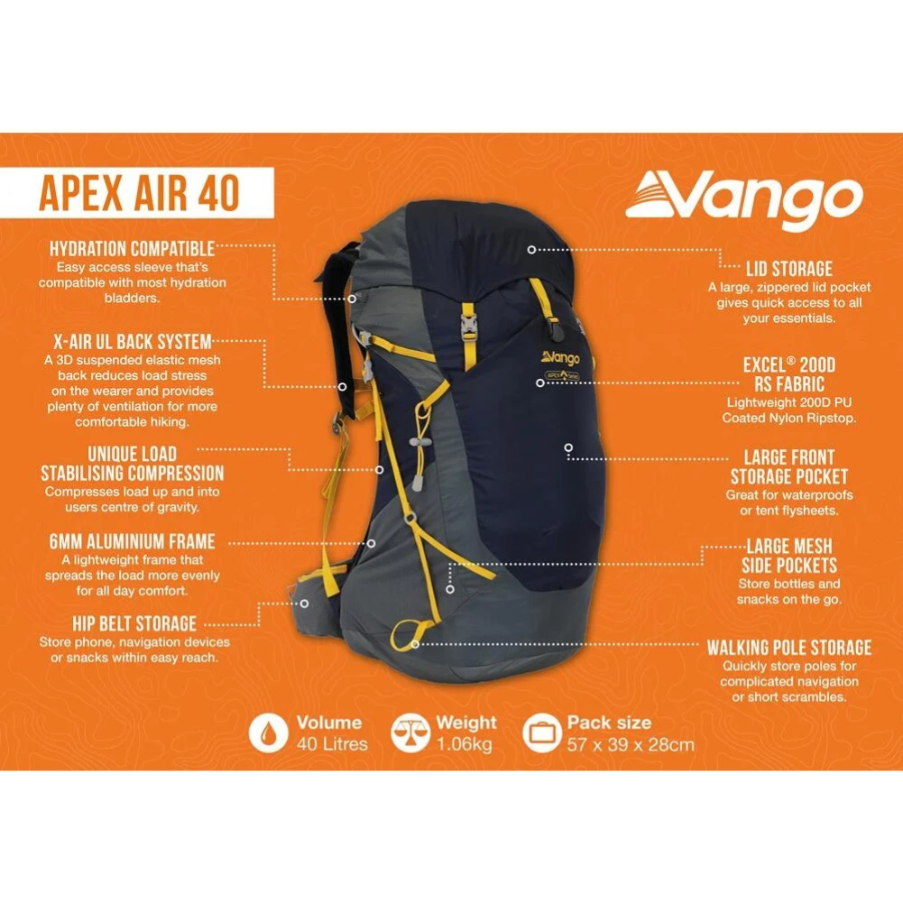 Vango Apex Air 40 Rucksack (Moonlit Ocean) info