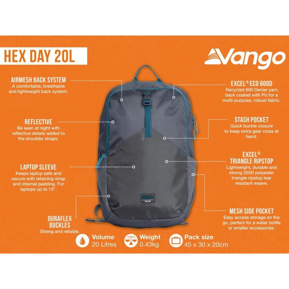 Vango Hex Day 20L Day Pack (Grey) info