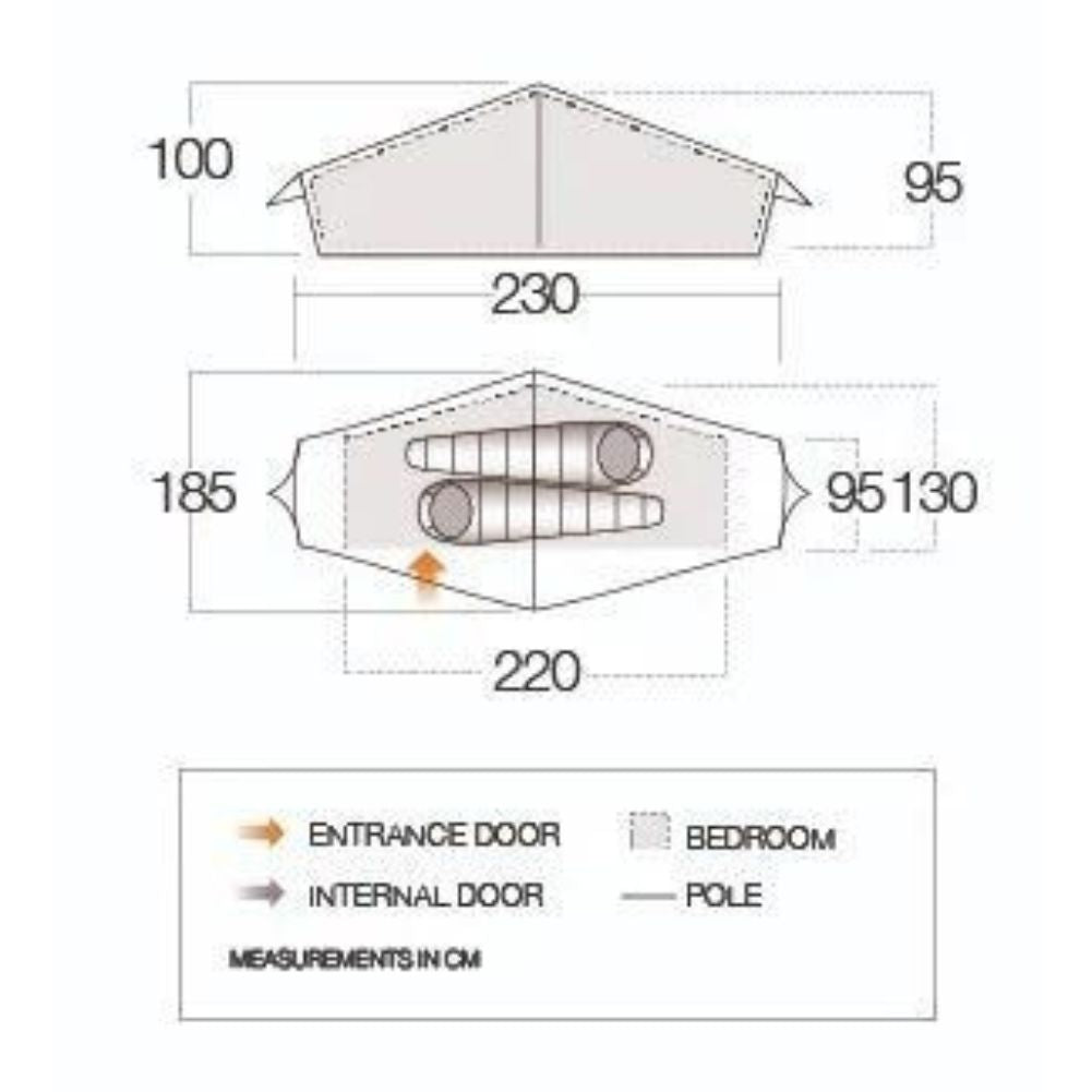 Vango Starav 200 Tent - 2 Man Trekking Tent - Measurements