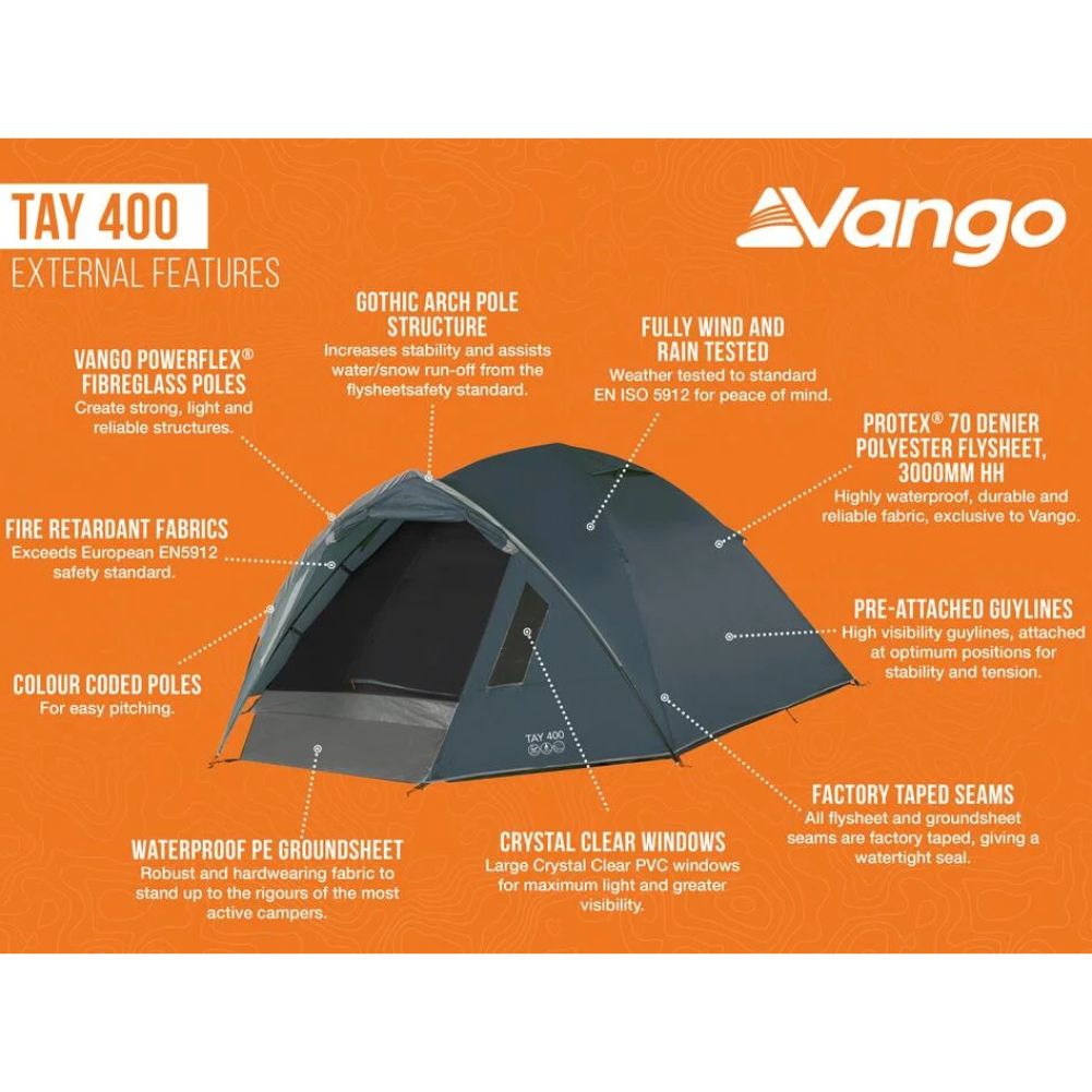 Vango Tay 400 Tent - 4 Man Tent (Deep Blue) info