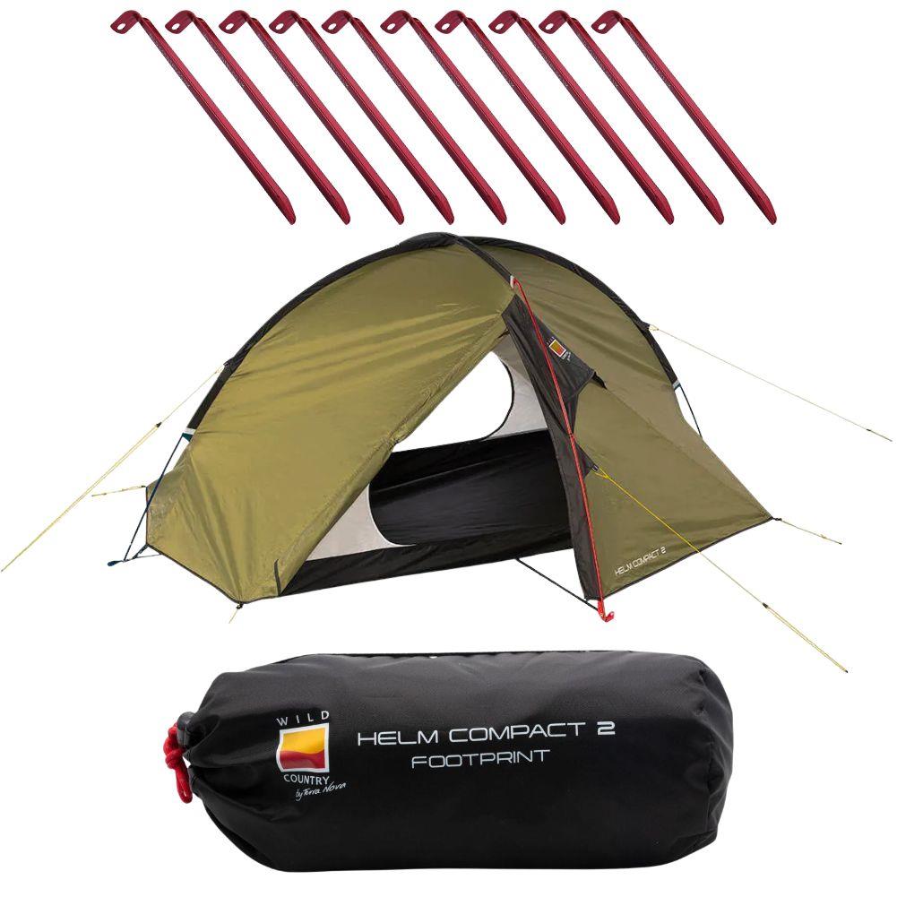 Wild Country Helm Compact 2 Tent + Helm Compact 2 Footprint + Aluminium Alloy V-Angle Peg (10 Pack)

