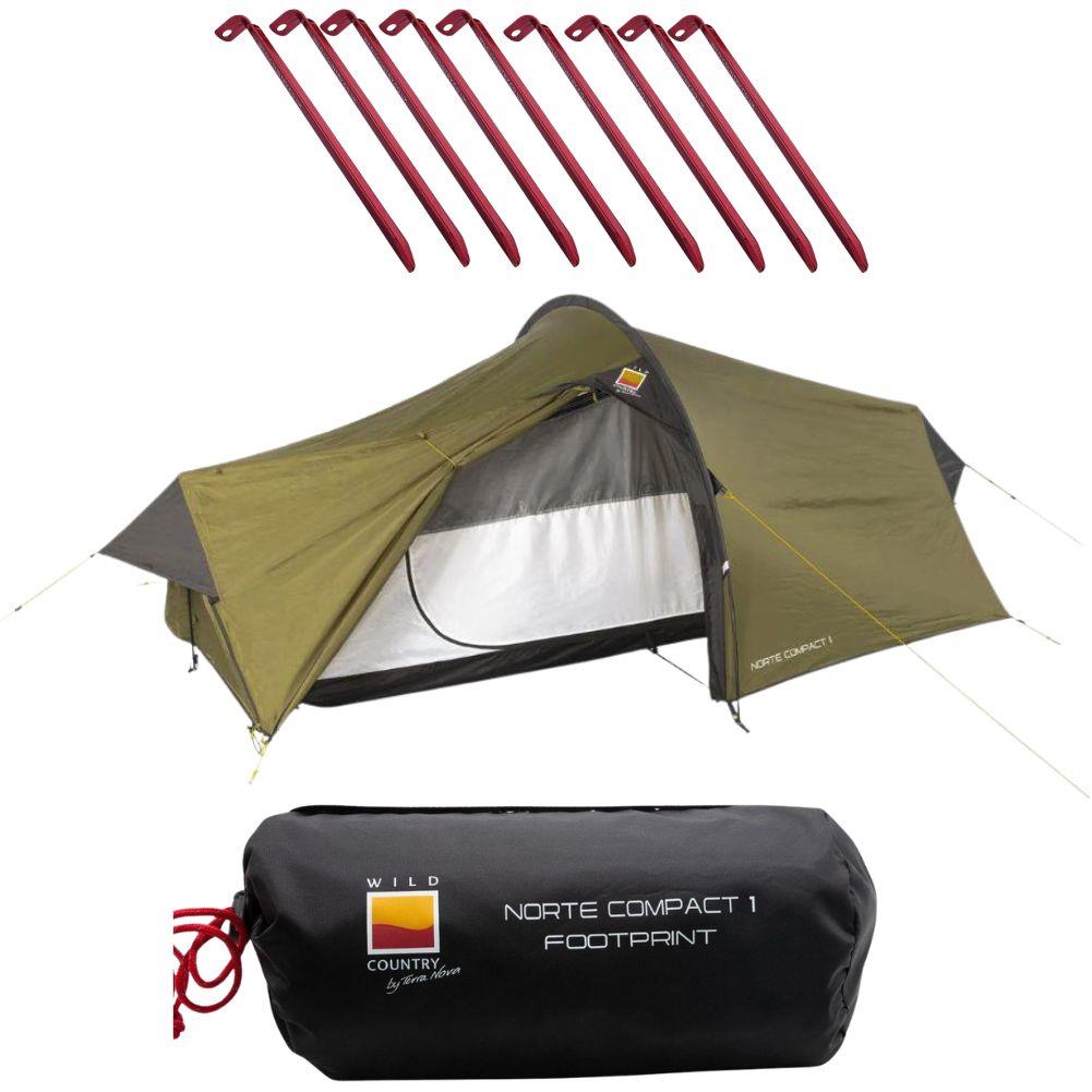 Wild Country Norte Compact 1 Tent + Norte Compact 1 Footprint + Free Wild Country Aluminium Alloy V-Angle Peg (10 Pack)