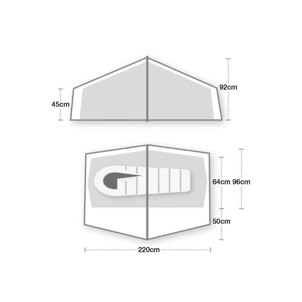 Wild Country Zephyros Compact 1 V3 Tent - 1 Man Lightweight Tent - Measurements