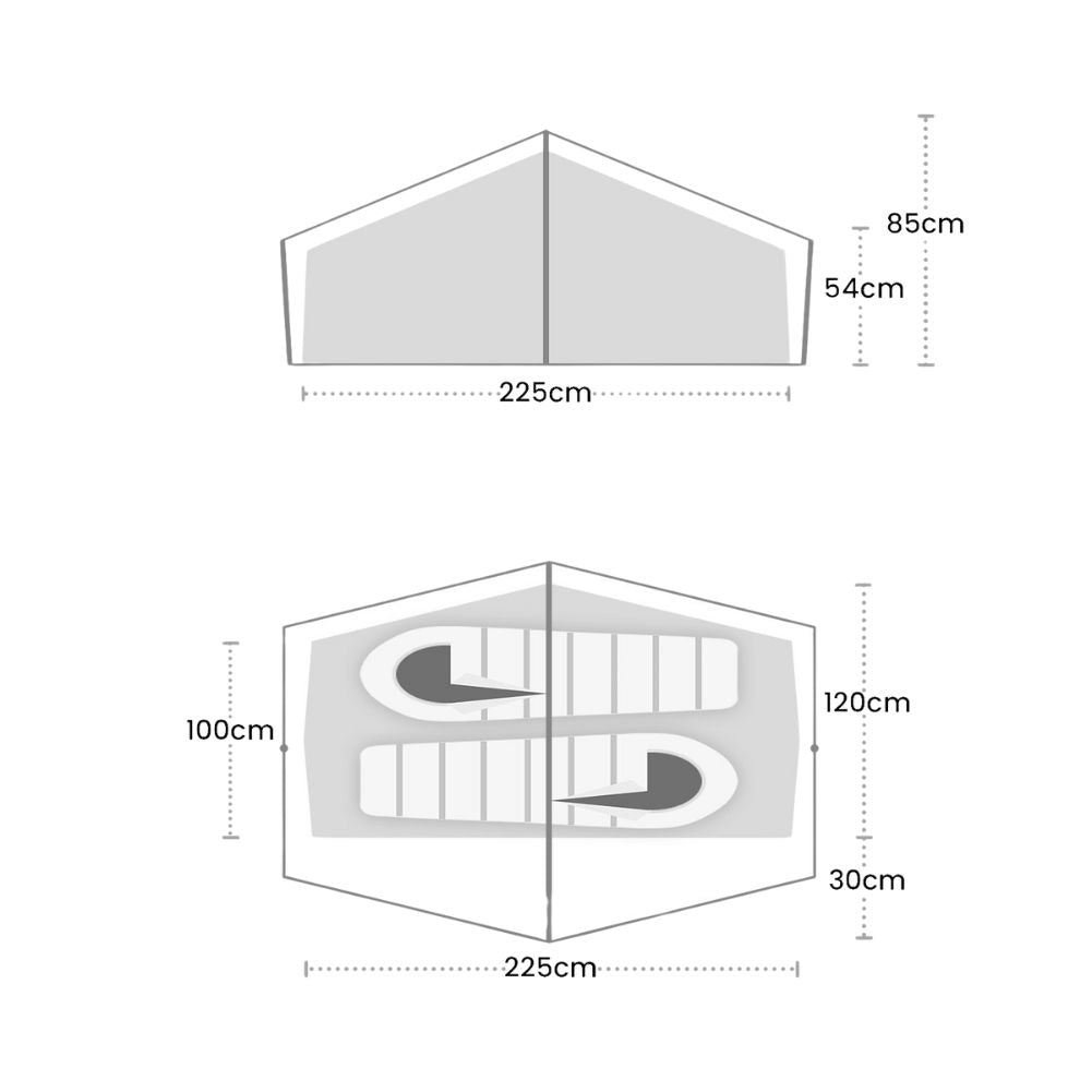 Wild Country Zephyros Compact 2 V3 Tent - Measurements