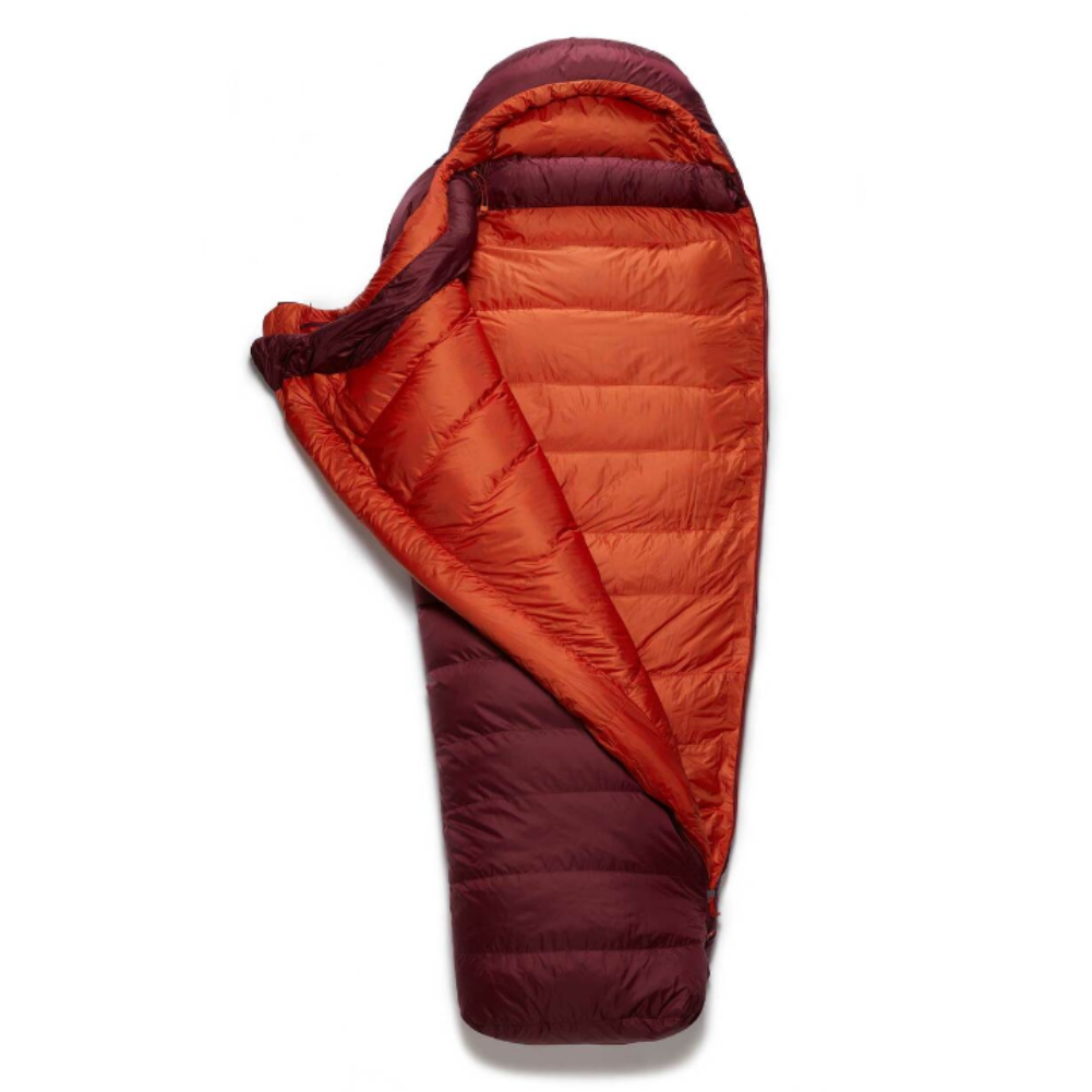 Rab Women's Ascent 900 Down Sleeping Bag (Deep Heather) nearly fully open