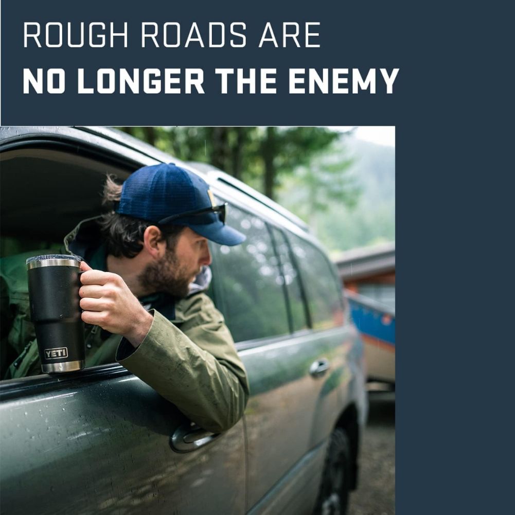 YETI Rambler 20 Oz Travel Mug (Navy) rough roads