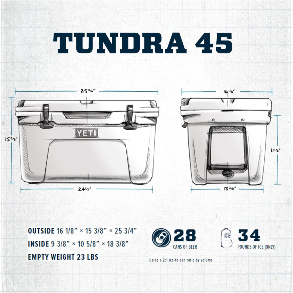 Yeti Tundra 45 Cool Box (Big Wave Blue) measurements