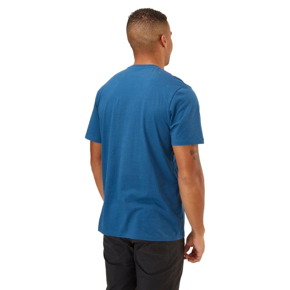 Rab Men&#39;s Stance Sketch Organic Cotton Tee (Denim) model back angle