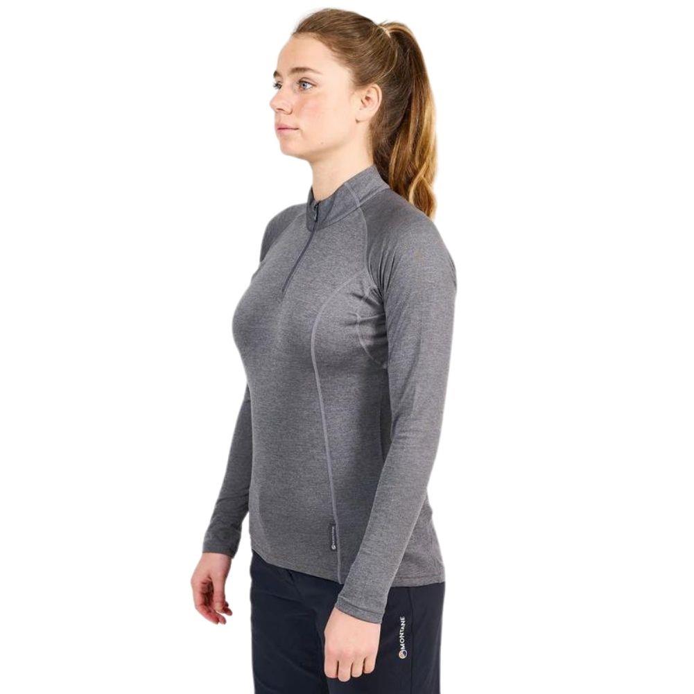 Montane Women's Dart Zip Neck LS Base Layer Top (Nordic Grey - Purple Stitch)