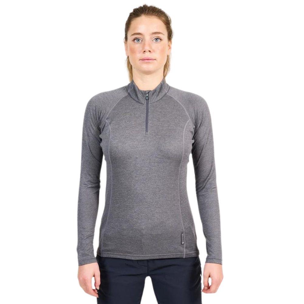 Montane Women's Dart Zip Neck LS Base Layer Top (Nordic Grey - Purple Stitch)