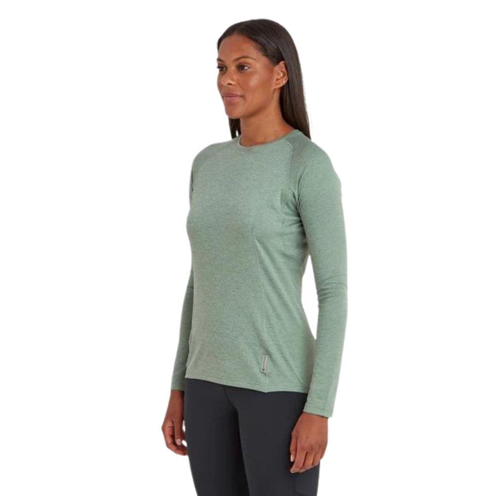 Montane Women's Fem Dart Long Sleeve T-shirt (Pale Sage) model left