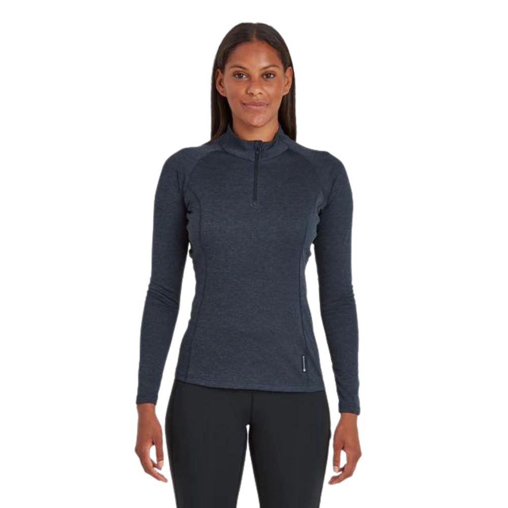 Montane Women's Dart Zip Neck Long Sleeve T-Shirt (Eclipse) model