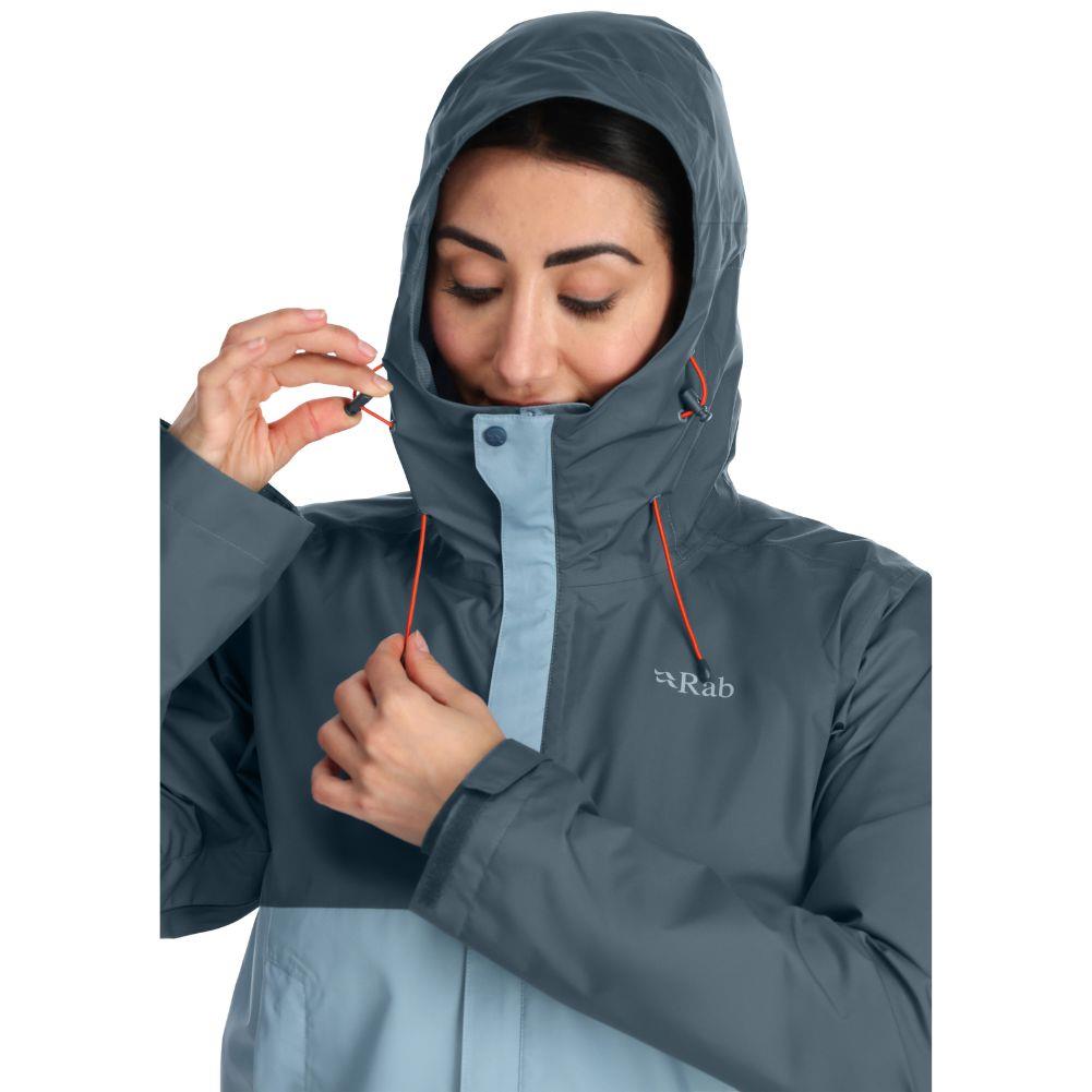 Rab Women&#39;s Downpour Eco Waterproof Jacket (Orion Blue/Citadel) hood up