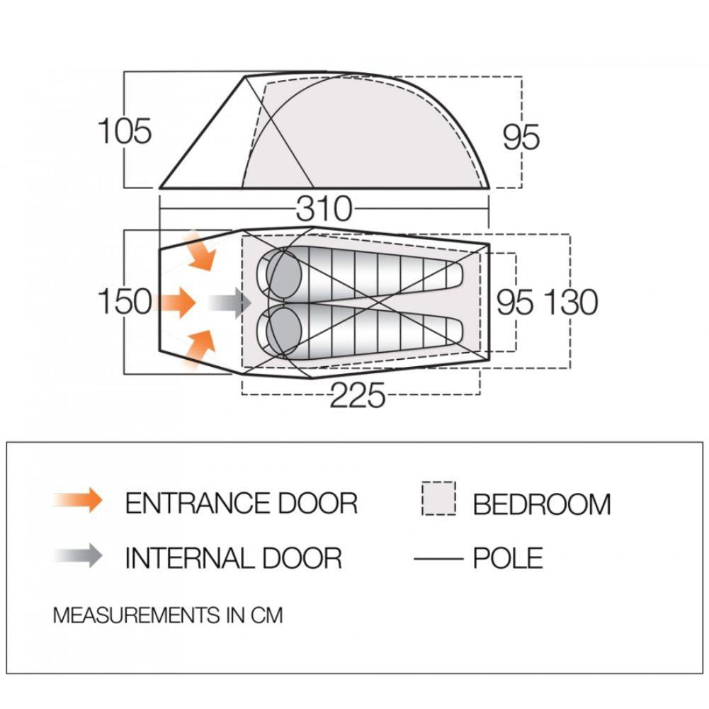 Vango APEX GEO 200 - 2 Man Tent - Measurements