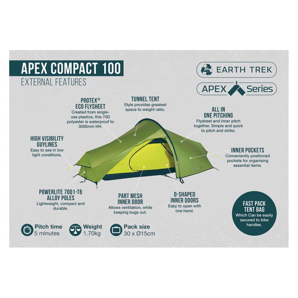 Vango Apex Compact 100 Tent - 1 Man Lightweight Tent (Pamir Green) - Features