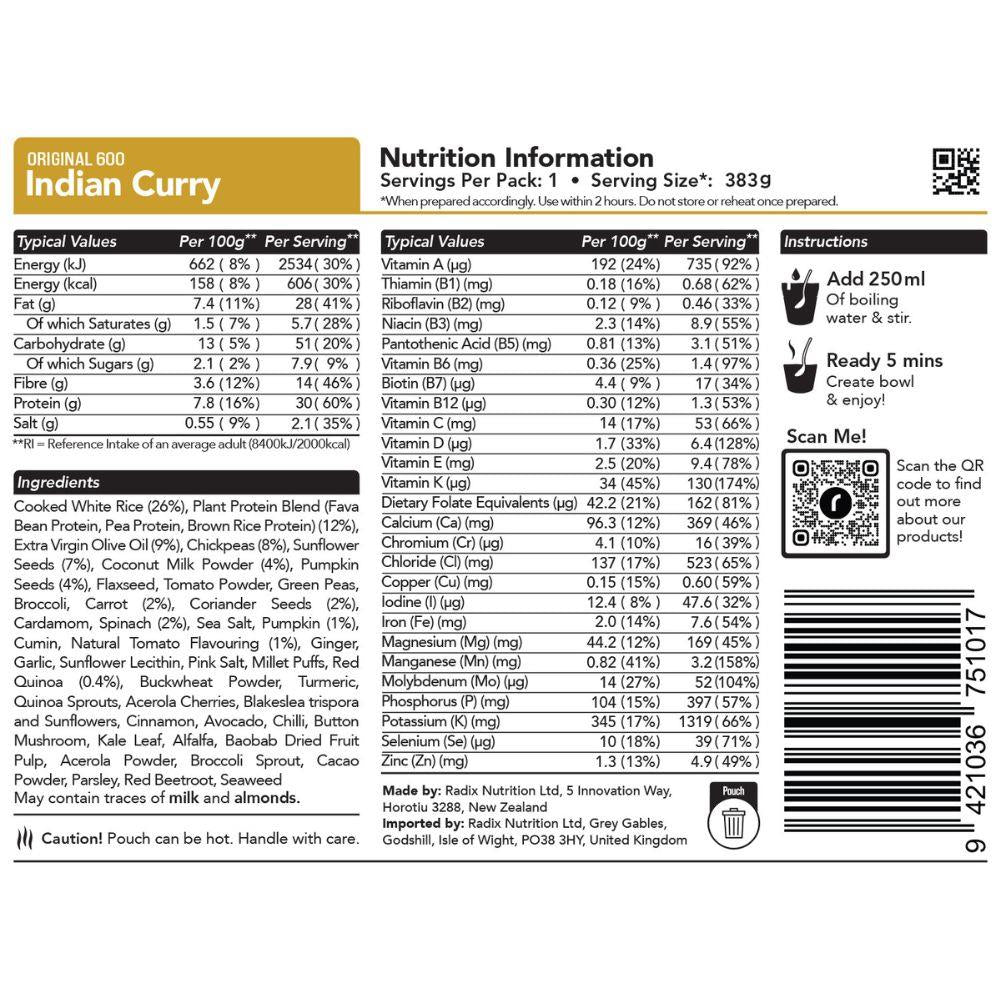 Radix Nutrition Original Meals v8.0 – 600Kcal info back