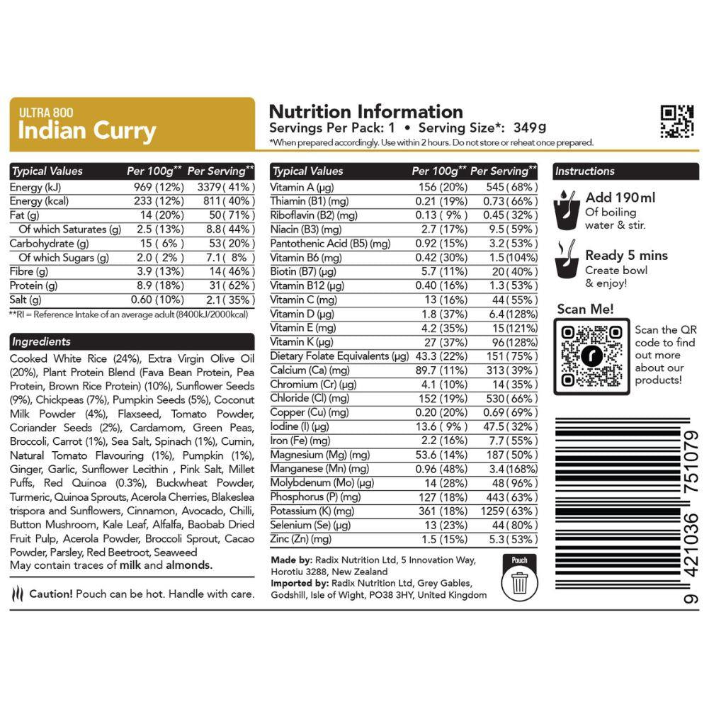 Radix Nutrition Ultra Meals v8.0 - 800Kcal info