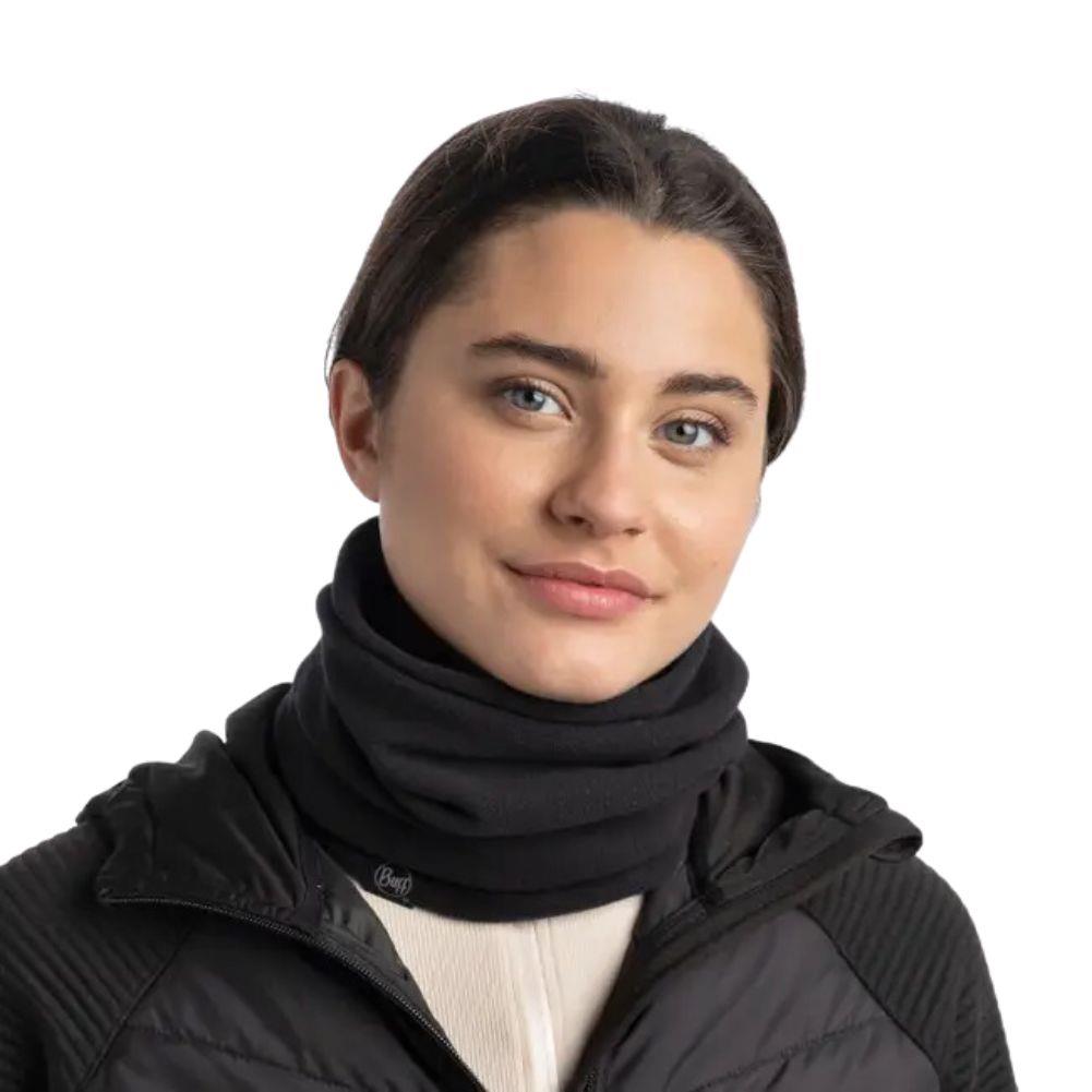 Buff Polar Neck Warmer woman model