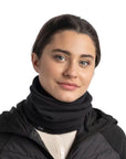 Buff Polar Neck Warmer woman model