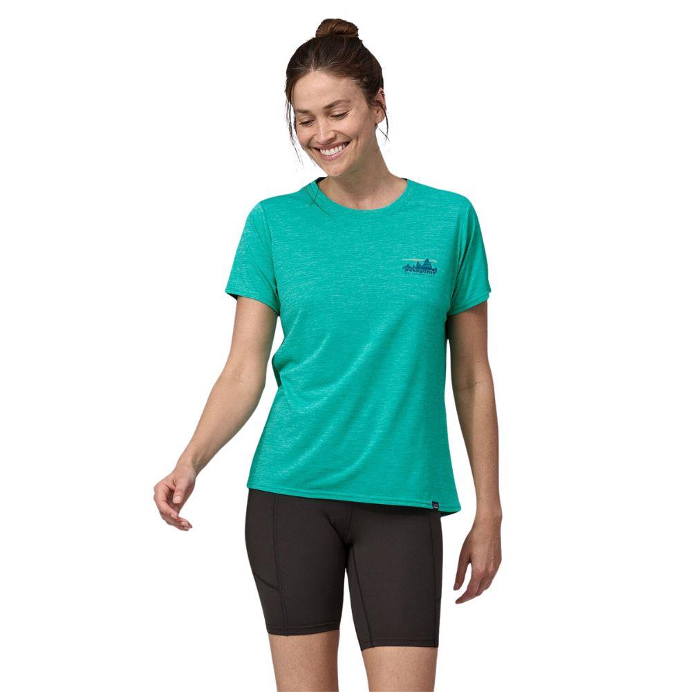 Patagonia Women's Capilene Cool Daily Graphic Shirt(73 Skyline: Subtidal Blue X-Dye) model