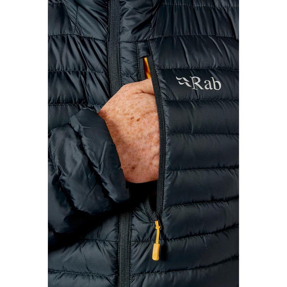 Rab Men&#39;s Microlight Alpine Recycled Down Jacket (Beluga) hand in pocket