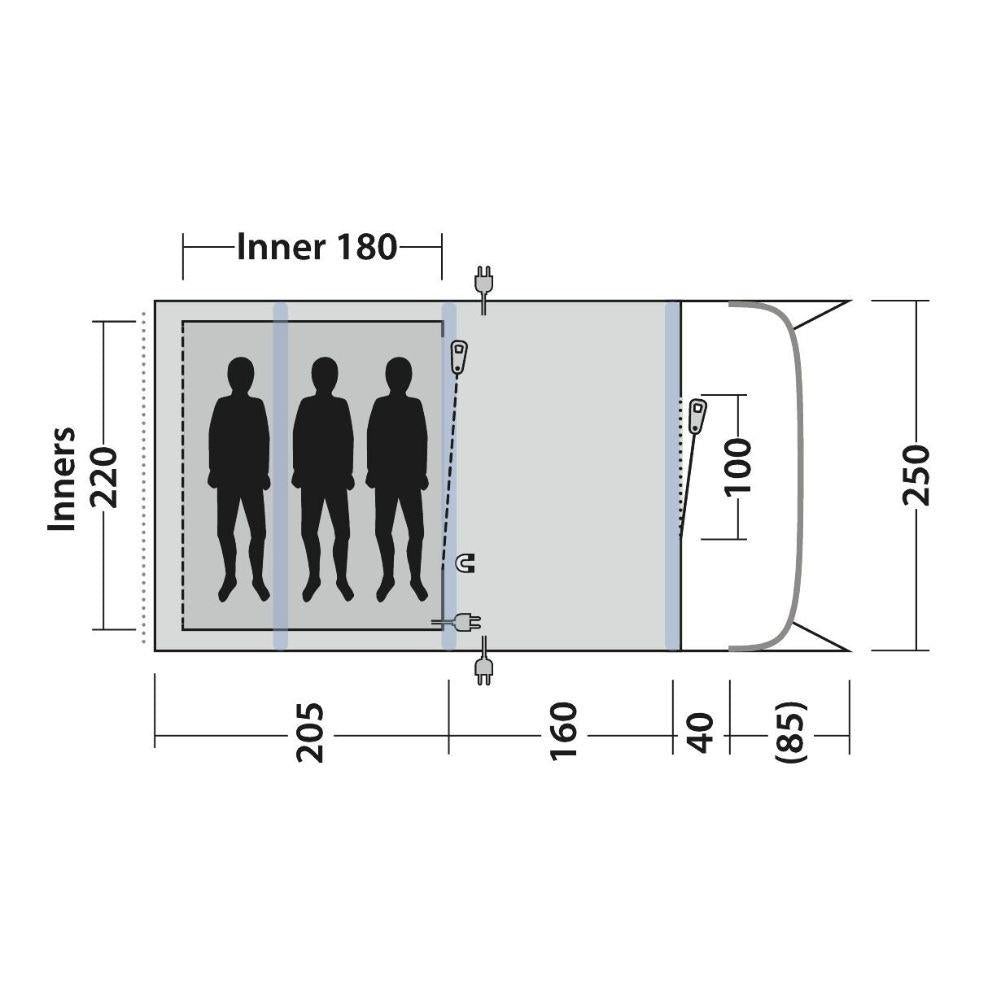 Outwell Sunhill 3 Air Tent - 3 Man Tent diagram where to sleep