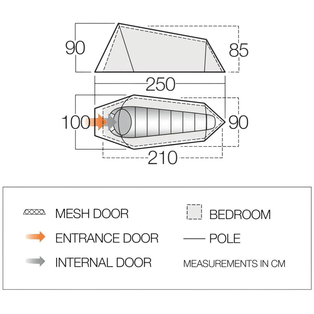 Vango Soul 100 - 1-Man Tunnel Tent (Deep Blue) diagram