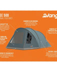 Vango Tiree 500 Tent - 5 Man Tent (Mineral Green) - External Features