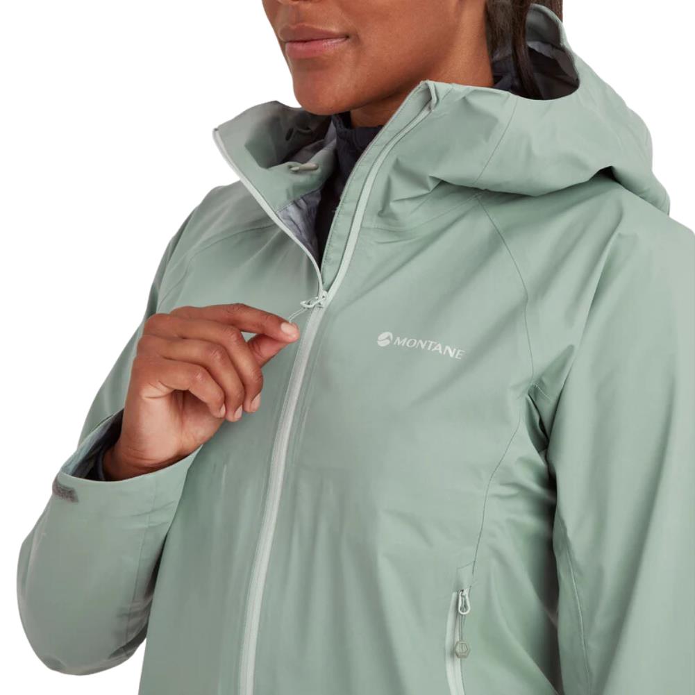 Montane Women&#39;s Phase Lite Waterproof Jacket (Pale Sage) zipper