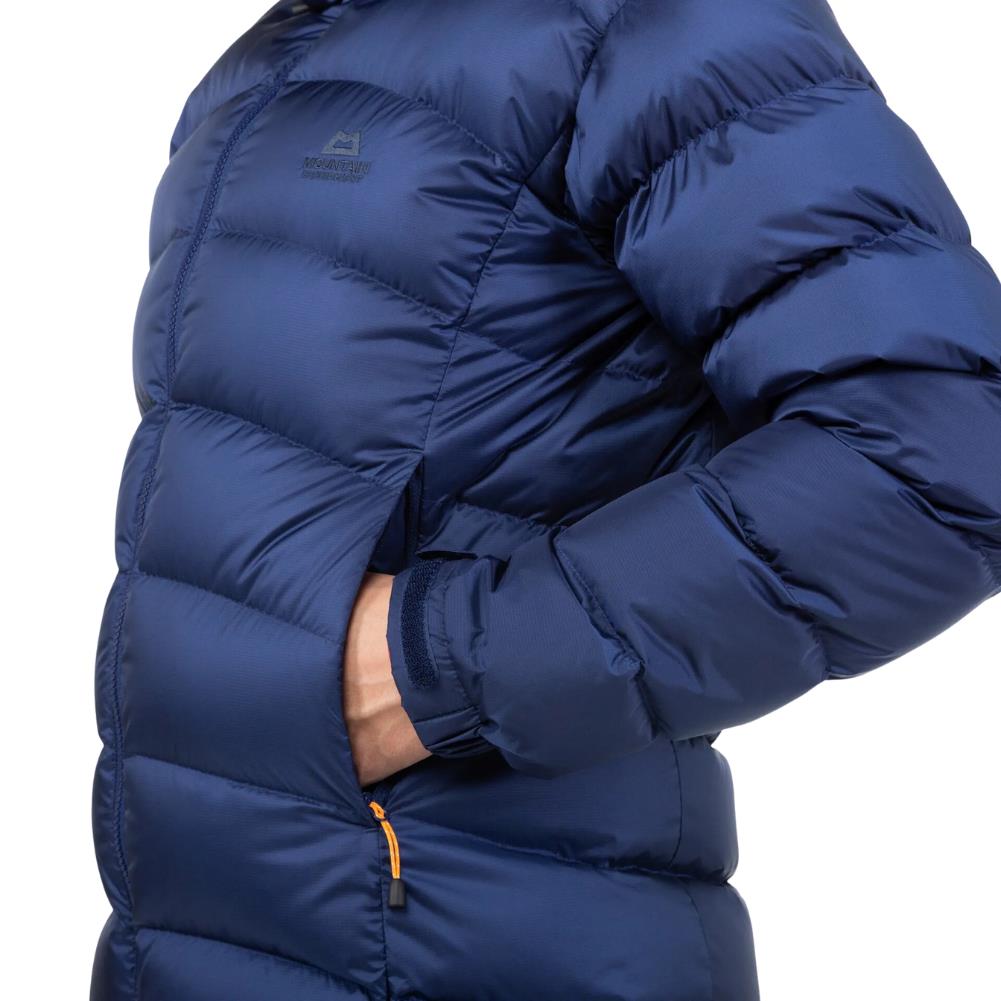 Mountain Equipment Women&#39;s Lightline Down Jacket (Medieval Blue) hand in pocket