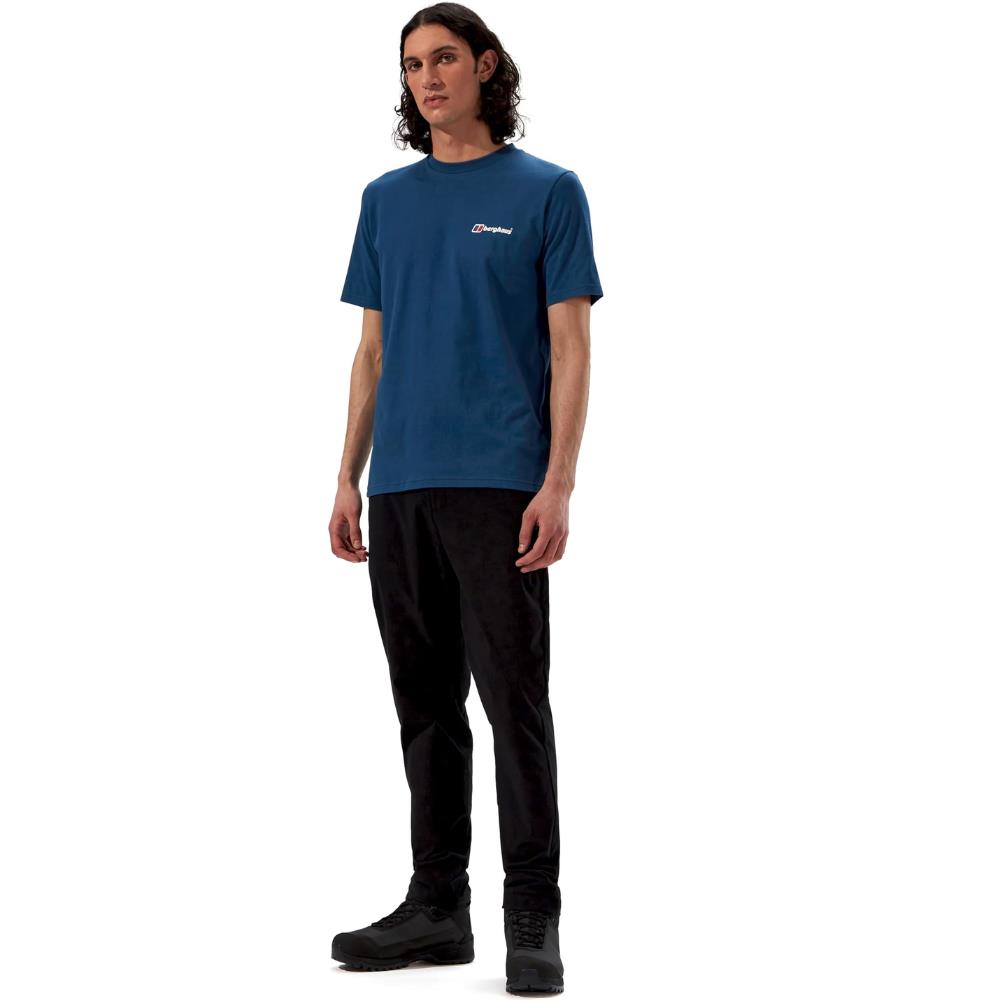 Berghaus Men&#39;s Organic Front &amp; Back Logo Tee (Murky Marine) model standing