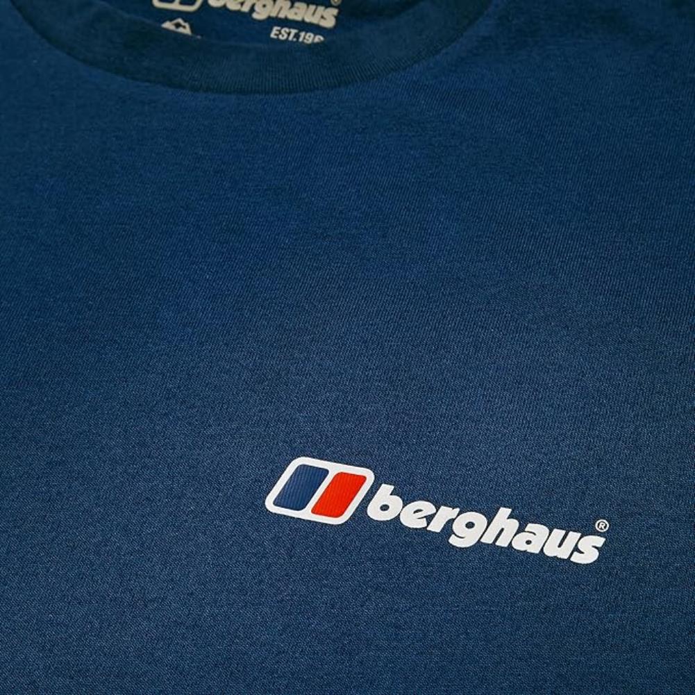 Berghaus Men&#39;s Organic Front &amp; Back Logo Tee (Murky Marine) logo front close