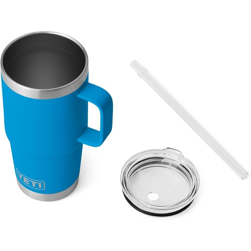 Yeti Rambler 25 OZ (710 ML) Straw Mug (Big Blue Wave) lid and straw