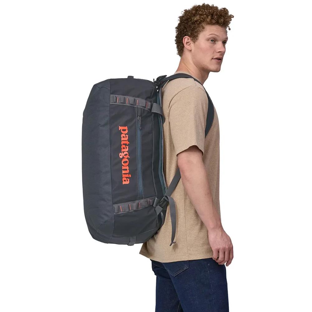Patagonia Black Hole Duffel Bag 55L (Smoulder Blue) close up model angle