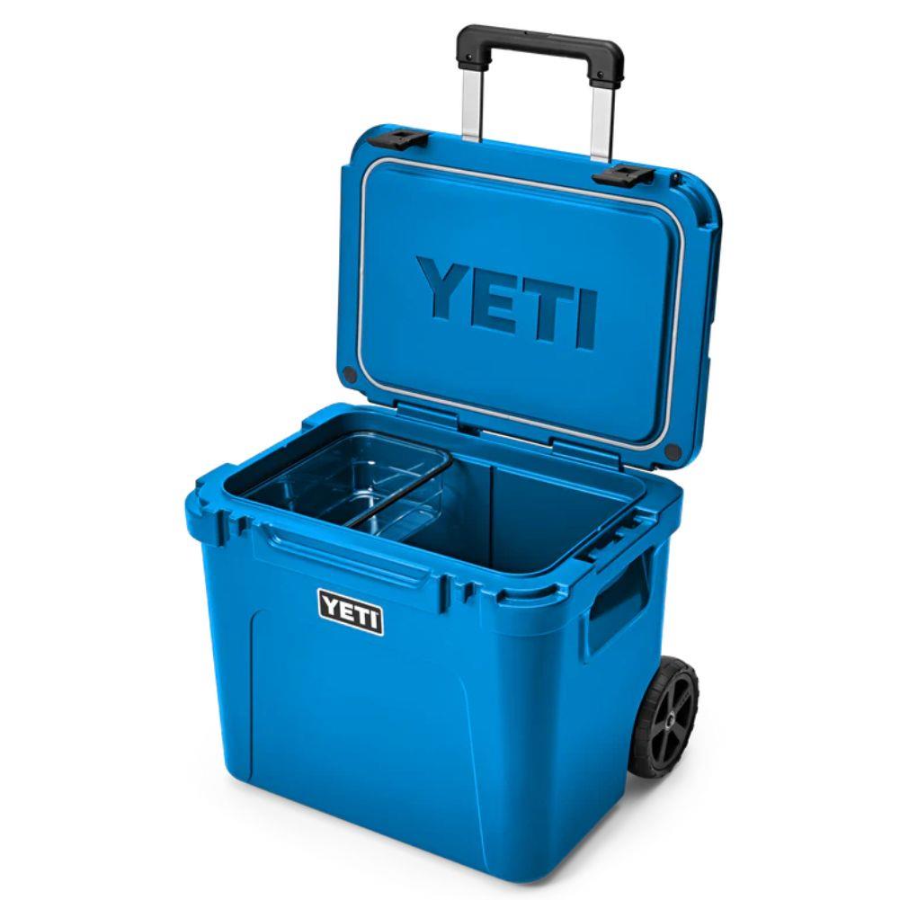Yeti Roadie 60 Wheeled Cool Box (Big Wave Blue) lid open