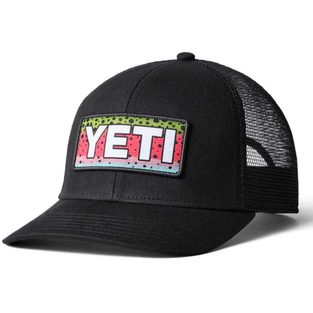 Yeti Rainbow Trout Logo Badge Trucker Hat (Black) angle