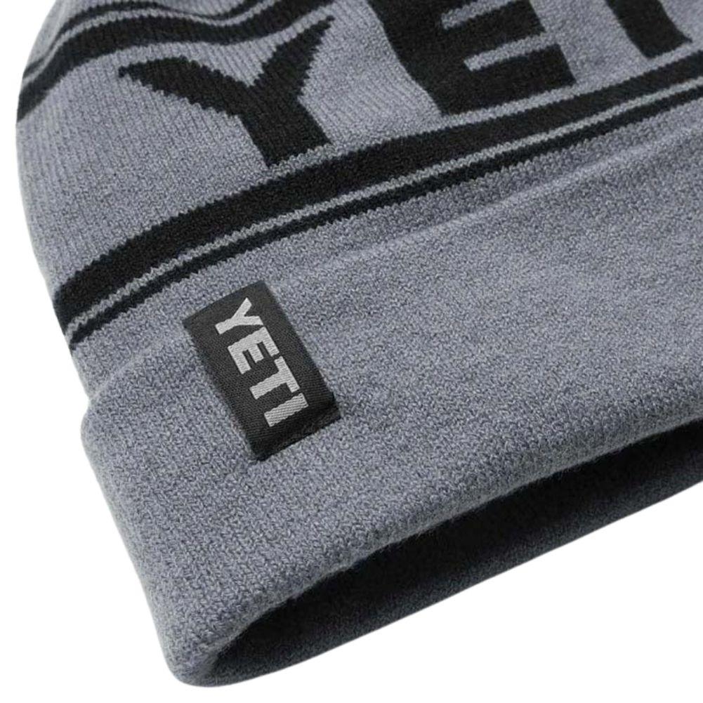 Yeti Logo Retro Knit Beanie (Grey/Black) close up