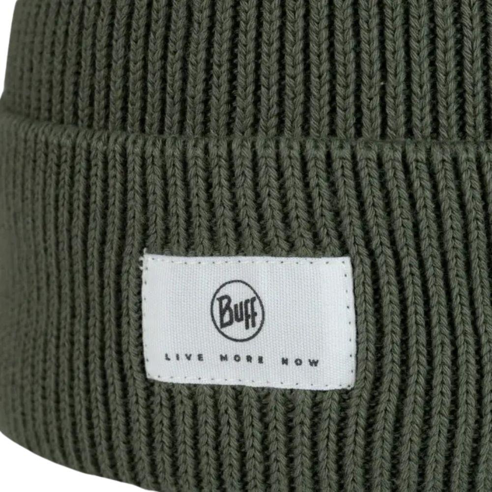 Buff Knitted Beanie Drisk (Silversage) close up