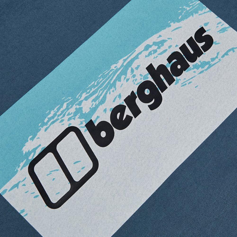 Berghaus Men&#39;s Cheviot Box Logo Short Sleeve T-Shirt (Blue) close up logo design