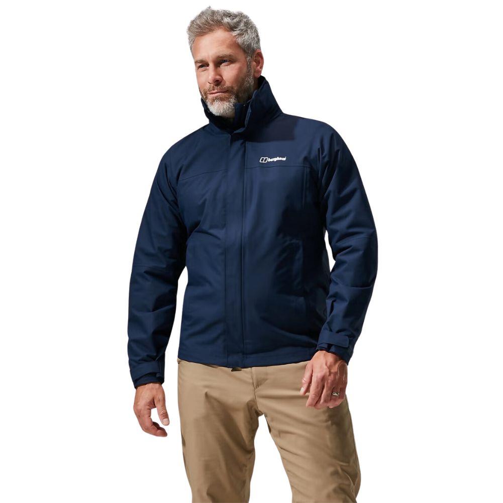 Berghaus Men's RG Alpha 2.0 Gemni 3 in 1 Waterproof Jacket (Dark Blue) model looking away zip up