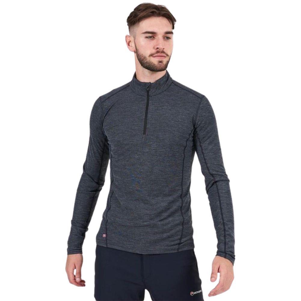 Montane Mens Primino 140 Long Sleeve Zip Neck Top - XL (Black) model looking away